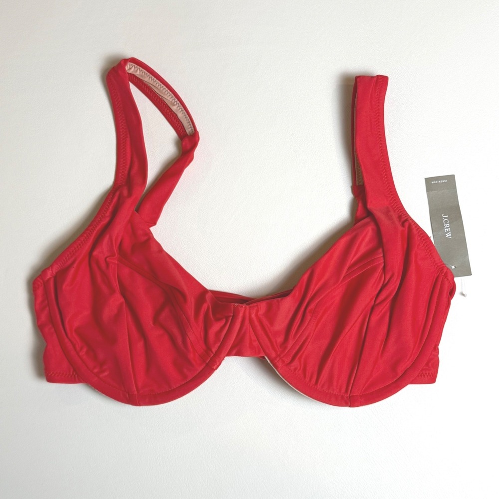 J.Crew Re-Imagined Red Ruched Underwire Cross Back Bikini Top 36D BC109 NWT